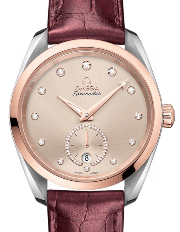 Omega Seamaster Aqua Terra 150M Co-Axial Master Chronometer Small Seconds 38mm Stainless Steel Sedna Gold Bezel Grey Dial Diamond Set Index Alligator Leather Strap 220.23.38.20.59.001 - BRAND NEW