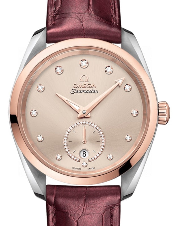 Omega Seamaster Aqua Terra 150M Co-Axial Master Chronometer Small Seconds 38mm Stainless Steel Sedna Gold Bezel Grey Dial Diamond Set Index Alligator Leather Strap 220.23.38.20.59.001 - BRAND NEW