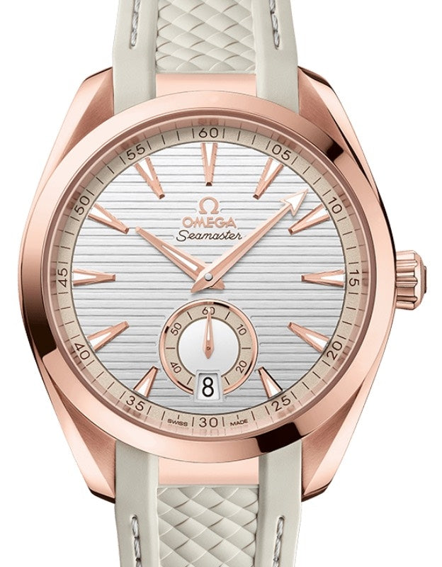 Omega Seamaster Aqua Terra 150M Co-Axial Master Chronometer Small Seconds 41mm Sedna Gold Silver Dial White Rubber Strap 220.52.41.21.02.001 - BRAND NEW