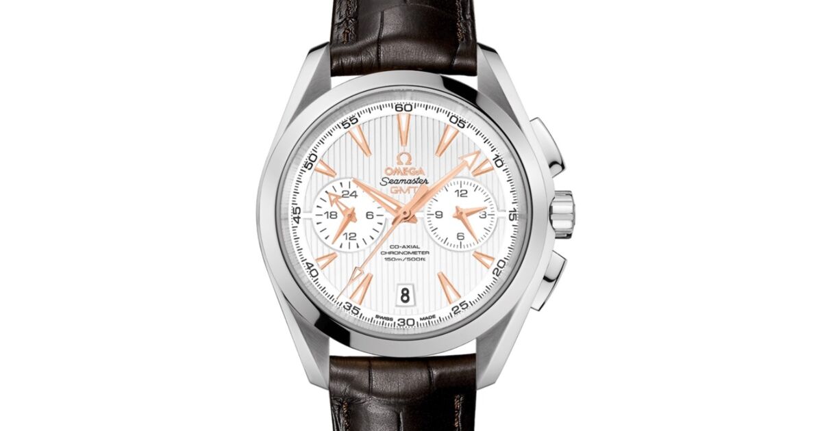 Omega Seamaster Aqua Terra 150M Co-Axial Chronometer GMT Chronograph Stainless Steel 43mm Silver Dial Alligator Leather Strap 231.13.43.52.02.001 - BRAND NEW