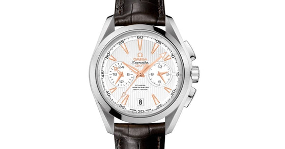 Omega Seamaster Aqua Terra 150M Co-Axial Chronometer GMT Chronograph Stainless Steel 43mm Silver Dial Alligator Leather Strap 231.13.43.52.02.001 - BRAND NEW