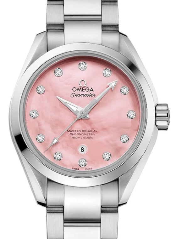 Omega Seamaster Aqua Terra 150M Master Co-Axial Chronometer 34mm Stainless Steel Pink Dial Diamond Index Steel Bracelet 231.10.34.20.57.003 - BRAND NEW