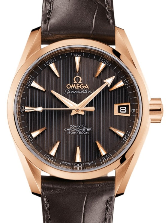 Omega Seamaster Aqua Terra 150M Omega Co-Axial 38.5mm Red Gold Grey Dial Alligator Leather Strap 231.53.39.21.06.001 - BRAND NEW