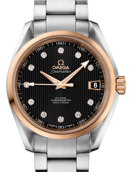 Omega Seamaster Aqua Terra 150M Omega Co-Axial 38.5mm Stainless Steel Red Gold Black Dial Diamond Set Index Steel Bracelet 231.20.39.21.51.003 - BRAND NEW
