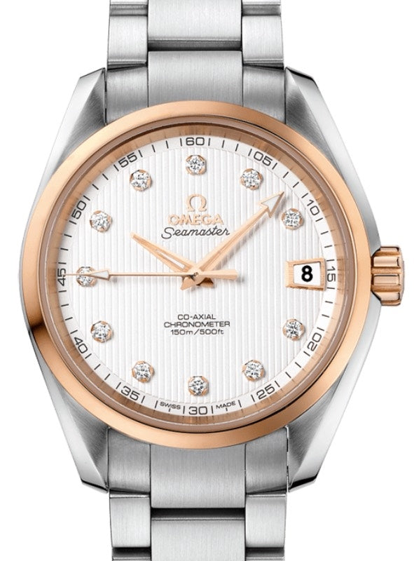 Omega Seamaster Aqua Terra 150M Omega Co-Axial 38.5mm Stainless Steel Red Gold Silver Dial Diamond Set Index Steel Bracelet 231.20.39.21.52.003 - BRAND NEW