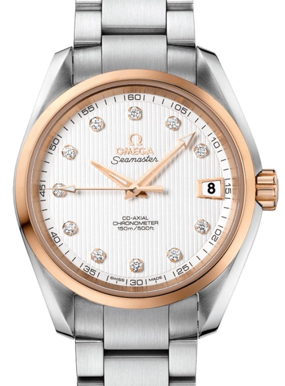 Omega Seamaster Aqua Terra 150M Omega Co-Axial 38.5mm Stainless Steel Red Gold Silver Dial Diamond Set Index Steel Bracelet 231.20.39.21.52.003 - BRAND NEW