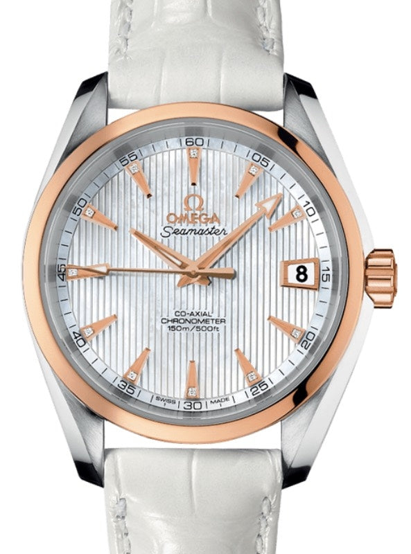 Omega Seamaster Aqua Terra 150M Omega Co-Axial 38.5mm Stainless Steel Red Gold White Dial Alligator Leather Strap 231.23.39.21.55.001 - BRAND NEW