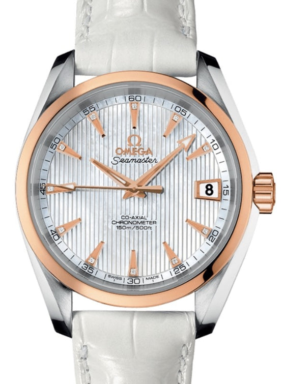 Omega Seamaster Aqua Terra 150M Omega Co-Axial 38.5mm Stainless Steel Red Gold White Dial Alligator Leather Strap 231.23.39.21.55.001 - BRAND NEW
