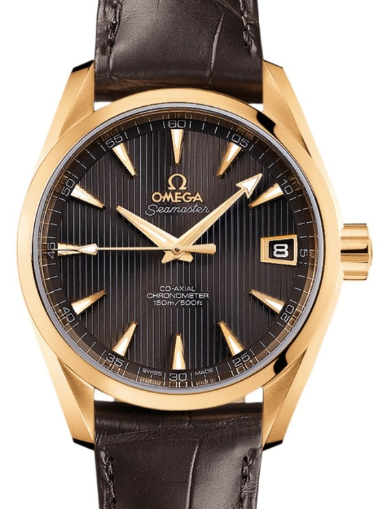 Omega Seamaster Aqua Terra 150M Omega Co-Axial 38.5mm Yellow Gold Grey Dial Alligator Leather Strap 231.53.39.21.06.002 - BRAND NEW