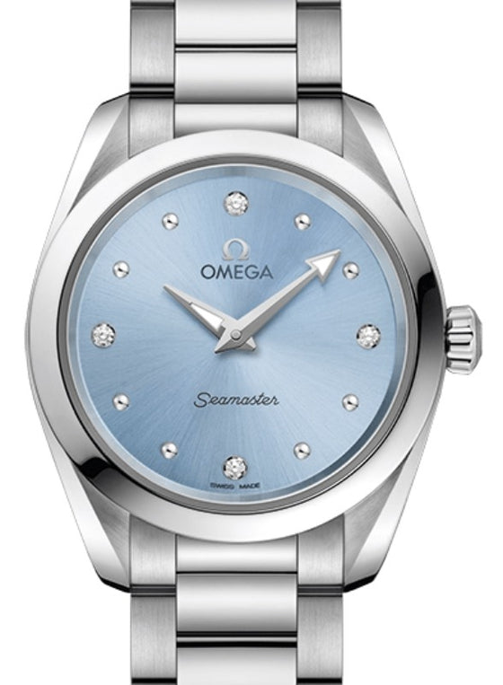 Omega Seamaster Aqua Terra 150M Quartz 28mm Stainless Steel Blue Dial Dotted Rhodium Diamond Set Index Steel Bracelet 220.10.28.60.53.001 - BRAND NEW