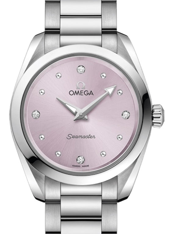 Omega Seamaster Aqua Terra 150M Quartz 28mm Stainless Steel Lilac Dial Dotted Rhodium Diamond Set Index Steel Bracelet 220.10.28.60.60.001 - BRAND NEW