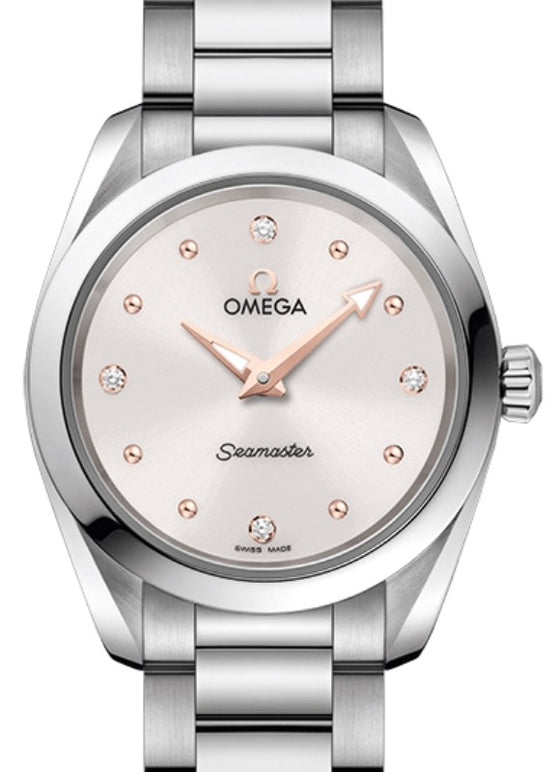 Omega Seamaster Aqua Terra 150M Quartz 28mm Stainless Steel White Dial Dotted Sedna Gold Diamond Set Index Steel Bracelet 220.10.28.60.54.001 - BRAND NEW