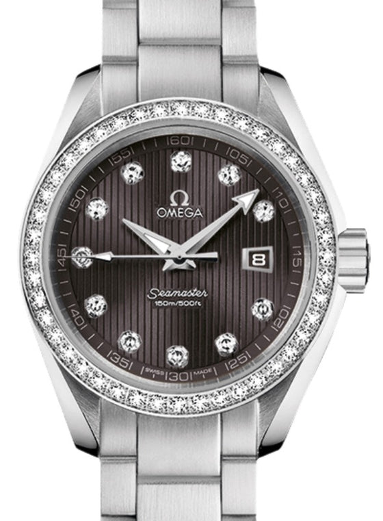 Omega Seamaster Aqua Terra 150M Quartz 30mm Stainless Steel Diamond Bezel Grey Dial Diamond Set Index Steel Bracelet 231.15.30.61.56.001 - BRAND NEW
