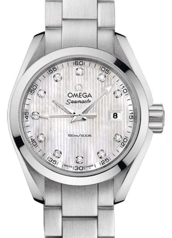 Omega Seamaster Aqua Terra 150M Quartz 30mm Stainless Steel White Mother of Pearl Dial Diamond Set Index Steel Bracelet 231.10.30.60.55.001 - BRAND NEW