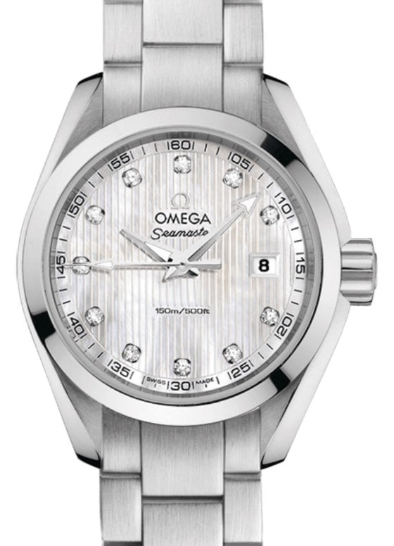Omega Seamaster Aqua Terra 150M Quartz 30mm Stainless Steel White Mother of Pearl Dial Diamond Set Index Steel Bracelet 231.10.30.60.55.001 - BRAND NEW