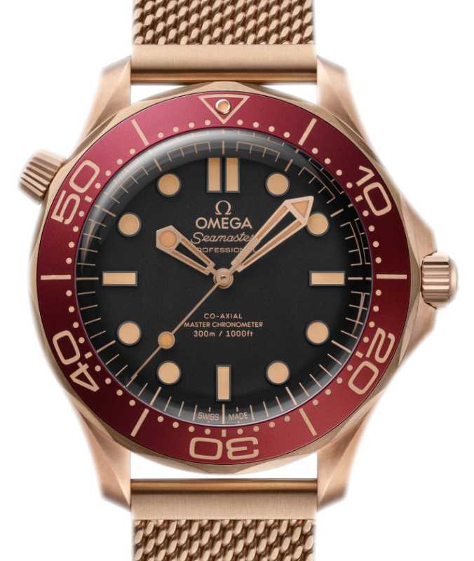 Omega Seamaster Diver 300M 42mm Bronze Gold Black Dial Mesh Bracelet 210.90.42.20.01.003