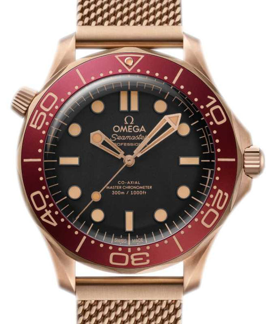 Omega Seamaster Diver 300M 42mm Bronze Gold Black Dial Mesh Bracelet 210.90.42.20.01.003