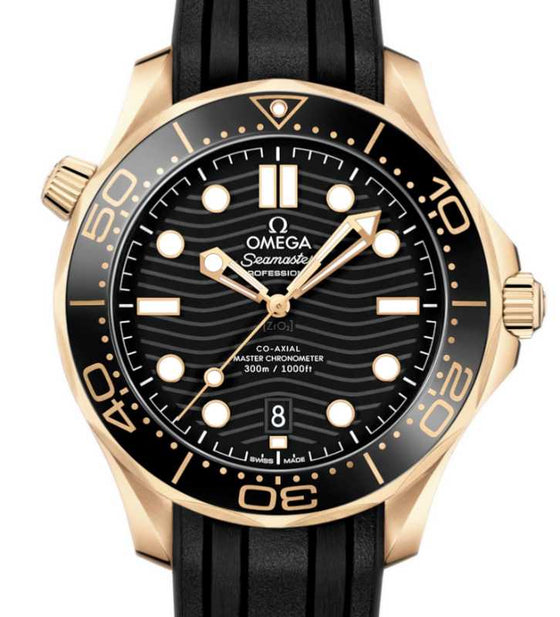 Omega Seamaster Diver 300M 42mm Moonshine Gold Black Dial Rubber Strap 210.62.42.20.01.003