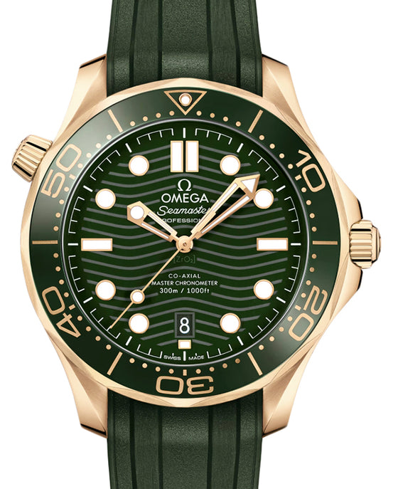 Omega Seamaster Diver 300m 42mm Moonshine Gold Green Dial Rubber Strap 210.62.42.20.10.001