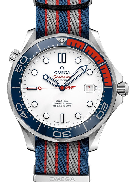 Omega Seamaster Diver 300M Co-Axial Chronometer 41mm Commander's Watch Stainless Steel White Dial & Ceramic Bezel NATO Strap 212.32.41.20.04.001 - BRAND NEW