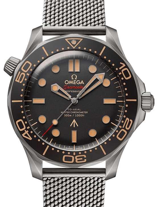 Omega Seamaster Diver 300M Co-Axial Master Chronometer "No Time To Die" James Bond 007 Edition 42mm Titanium Brown Dial Mesh Bracelet 210.90.42.20.01.001 - BRAND NEW
