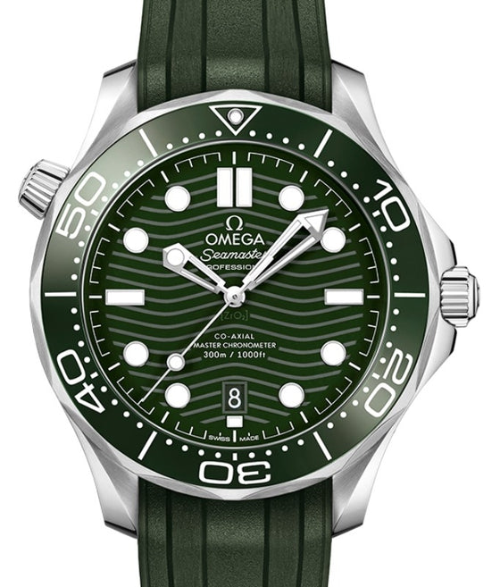 Omega Seamaster Diver 300M Co-Axial Master Chronometer 42mm Stainless Steel Green Dial Rubber Strap 210.32.42.20.10.001 - BRAND NEW