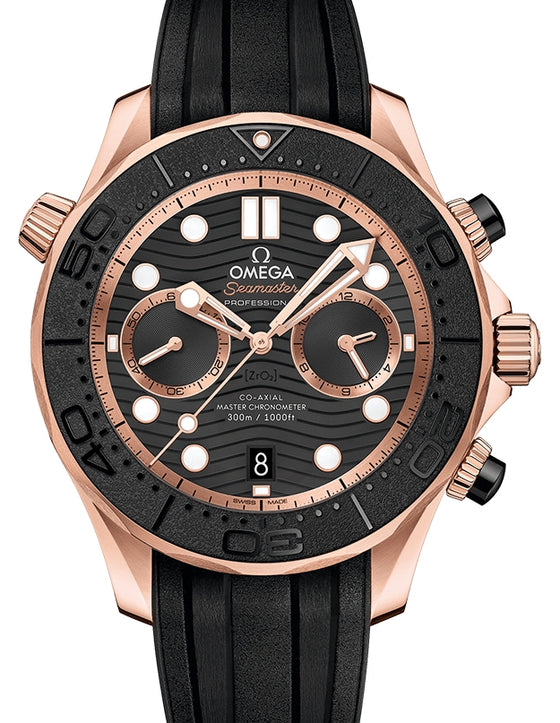Omega Seamaster Diver 300M Sedna Gold Black Dial Rubber Strap 210.62.44.51.01.001