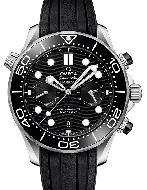 Omega Seamaster Diver 300M Co-Axial Master Chronometer Chronograph 44mm Stainless Steel Black Dial Rubber Strap 210.32.44.51.01.001 - BRAND NEW