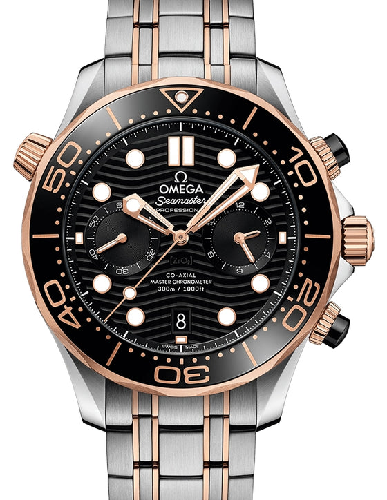 Omega Seamaster Diver 300M Co-Axial Master Chronometer Chronograph 44mm Stainless Steel/Sedna Gold Black Dial Bracelet 210.20.44.51.01.001 - BRAND NEW
