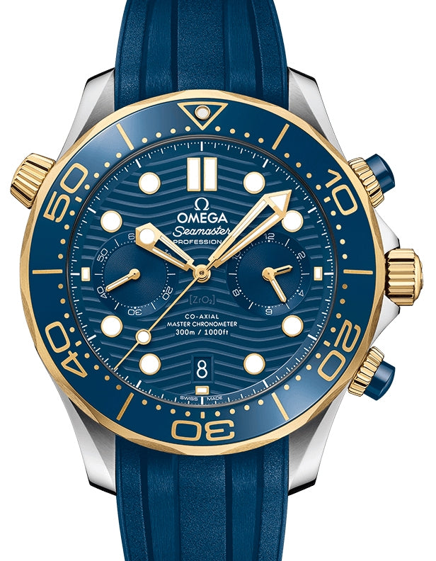 Omega Seamaster Diver 300M Co?Axial Master Chronometer Chronograph 44mm Stainless Steel/Yellow Gold Blue Dial Rubber Strap 210.22.44.51.03.001 - BRAND NEW