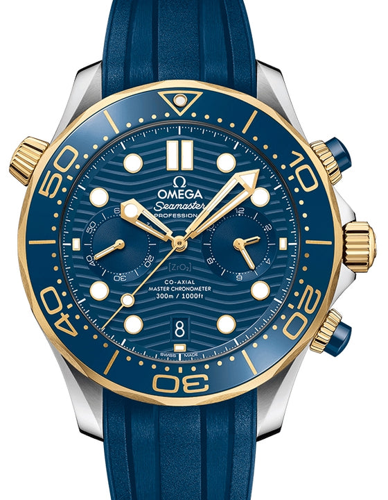 Omega Seamaster Diver 300M Co-Axial Master Chronometer Chronograph 44mm Stainless Steel/Yellow Gold Blue Dial Rubber Strap 210.22.44.51.03.001 - BRAND NEW