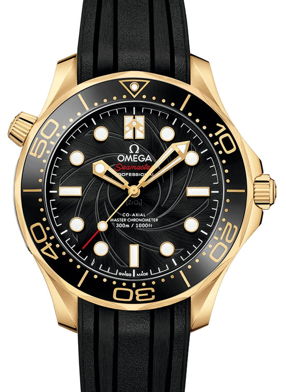 Omega Seamaster Diver 300M Co-Axial Master Chronometer 42mm "James Bond" Limited Edition Set Yellow Gold Black Dial Rubber Strap 210.62.42.20.01.001 - BRAND NEW