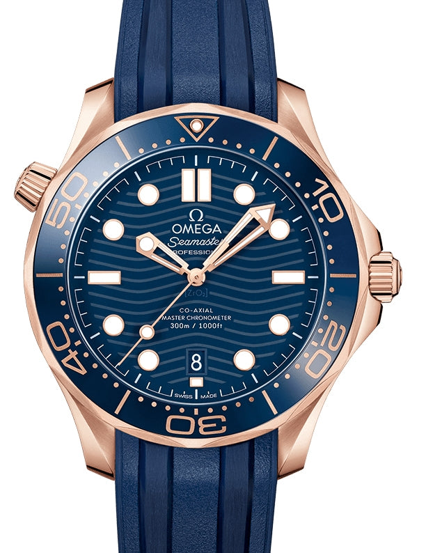 Omega Seamaster Diver 300M 42mm Sedna? Gold Blue Dial Rubber Strap 210.62.42.20.03.001