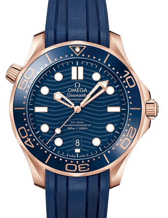 Omega Seamaster Diver 300M 42mm Sedna Gold Blue Dial Rubber Strap 210.62.42.20.03.001