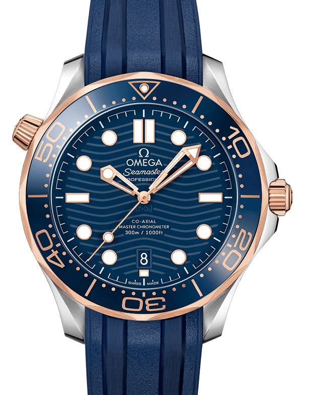 Omega Seamaster Diver 300M 42mm Steel/Sedna Gold Blue Dial Rubber Strap 210.22.42.20.03.002