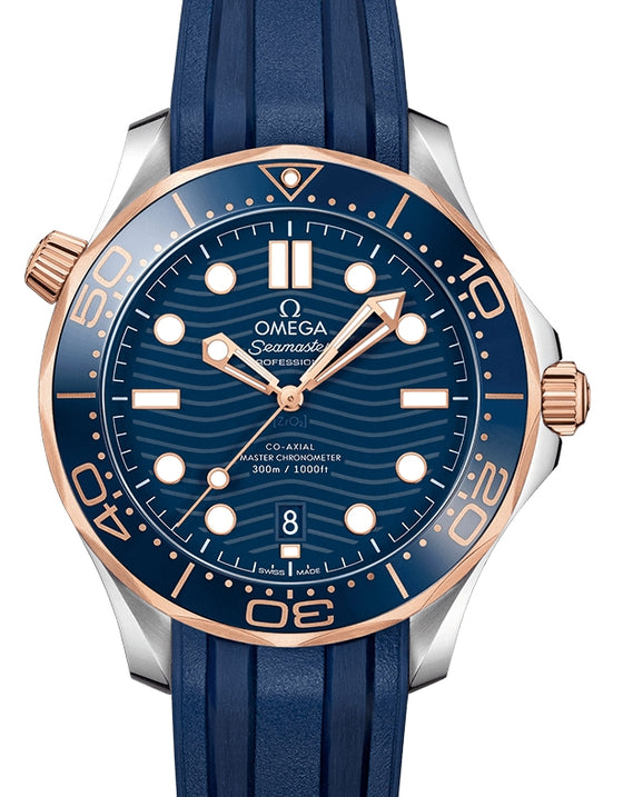 Omega Seamaster Diver 300M 42mm Steel/Sedna Gold Blue Dial Rubber Strap 210.22.42.20.03.002