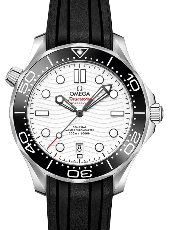 Omega Seamaster Diver 300M Co-Axial Master Chronometer 42mm Stainless Steel White Dial Rubber Strap 210.32.42.20.04.001 - BRAND NEW