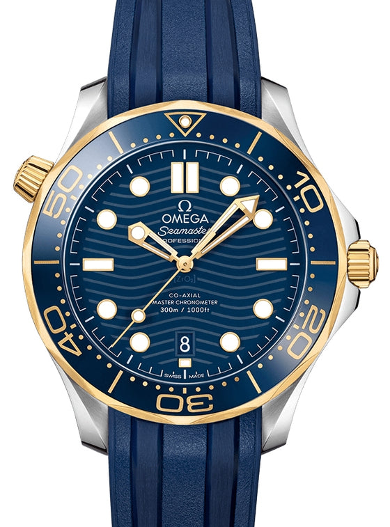 Omega Seamaster Diver 300M 42mm Steel/Yellow Gold Blue Dial Rubber Strap 210.22.42.20.03.001