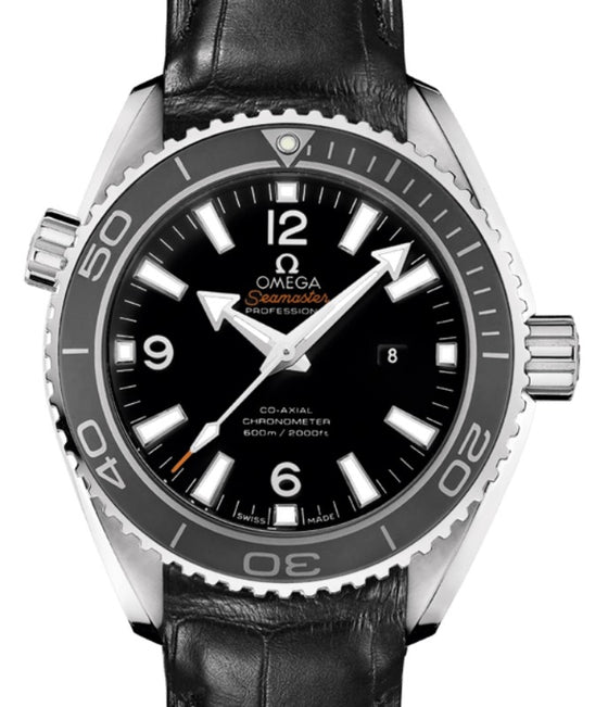 Omega Seamaster Planet Ocean 600M Co-Axial Chronometer 37.5mm Stainless Steel Ceramic Bezel Black Dial Alligator Leather Strap 232.33.38.20.01.001 - BRAND NEW
