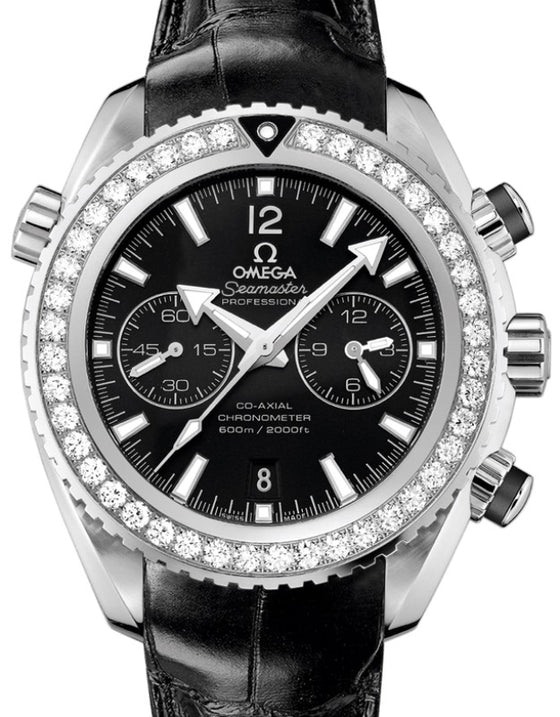 Omega Seamaster Planet Ocean 600M Chronograph 45.5mm Steel/Diamond Black Dial Leather Strap 232.18.46.51.01.001