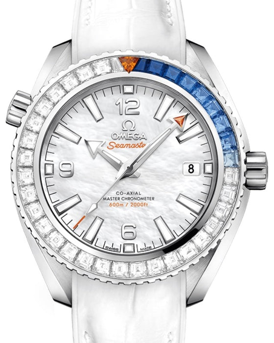 Omega Seamaster Planet Ocean 600M 39.5mm White Gold Diamond Bezel White Mother-of-Pearl Dial 215.58.40.20.05.001
