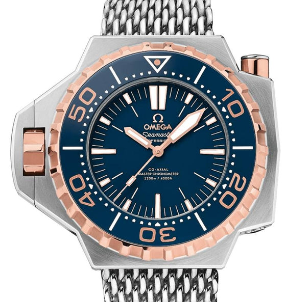 Omega Seamaster Ploprof 1200M Co-Axial Master Chronometer 55x48mm Titanium/Sedna Gold Blue Dial Titanium Bracelet 227.60.55.21.03.001 - BRAND NEW
