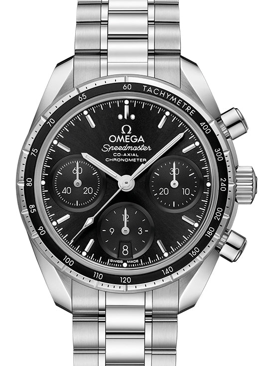 Omega Speedmaster 38 Co?Axial Chronograph Stainless Steel Black Dial 324.30.38.50.01.001 - BRAND NEW