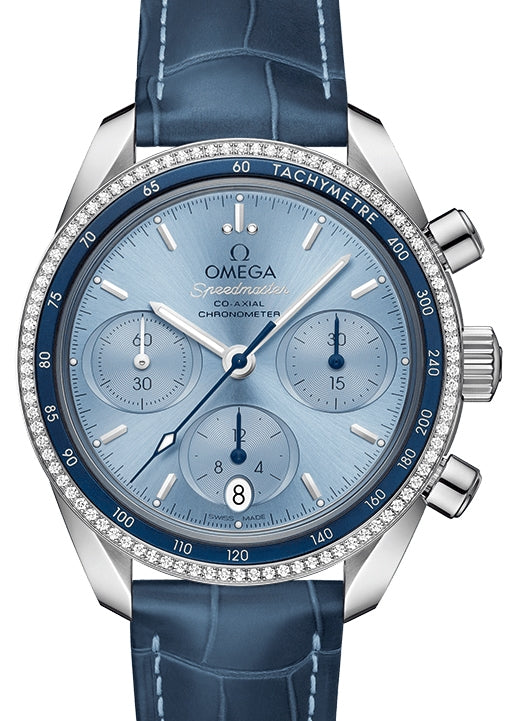 Omega Speedmaster 38 Co-Axial Chronograph Stainless Steel Blue Dial Leather Strap 324.38.38.50.03.001 - BRAND NEW
