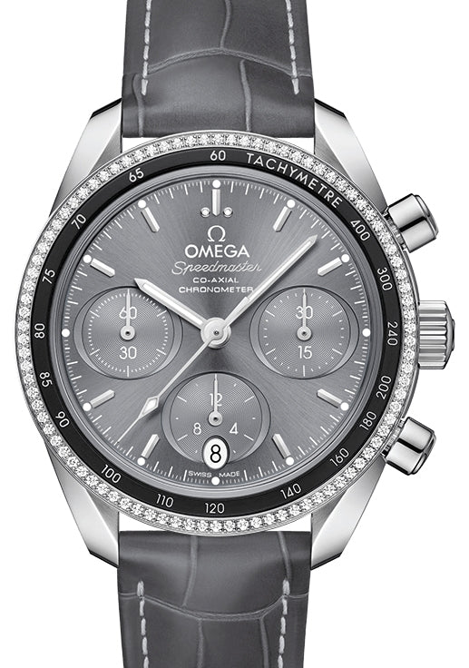 Omega Speedmaster 38 Co?Axial Chronograph Stainless Steel Grey Dial Leather Strap 324.38.38.50.06.001 - BRAND NEW