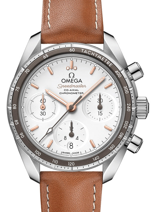 Omega Speedmaster 38 Co?Axial Chronograph Stainless Steel Silver Dial Leather Strap 324.32.38.50.02.001 - BRAND NEW