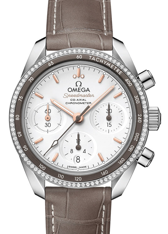 Omega Speedmaster 38 Co?Axial Chronograph Stainless Steel Silver Dial Leather Strap 324.38.38.50.02.001 - BRAND NEW