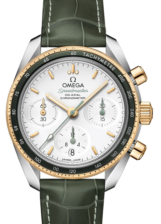 Omega Speedmaster 38 Co?Axial Chronograph Stainless Steel/Yellow Gold Silver Dial Leather Strap 324.23.38.50.02.001 - BRAND NEW
