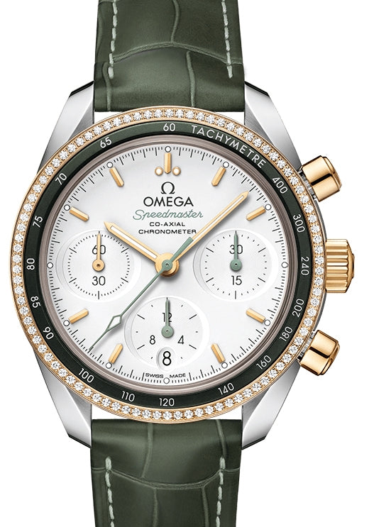 Omega Speedmaster 38 Co-Axial Chronograph Stainless Steel/Yellow Gold Silver Dial Leather Strap 324.28.38.50.02.001 - BRAND NEW