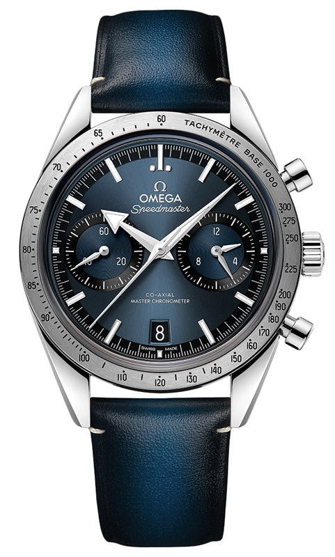 Omega Speedmaster '57 Chronograph 40.5mm Blue Dial Steel Leather Strap 332.12.41.51.03.001